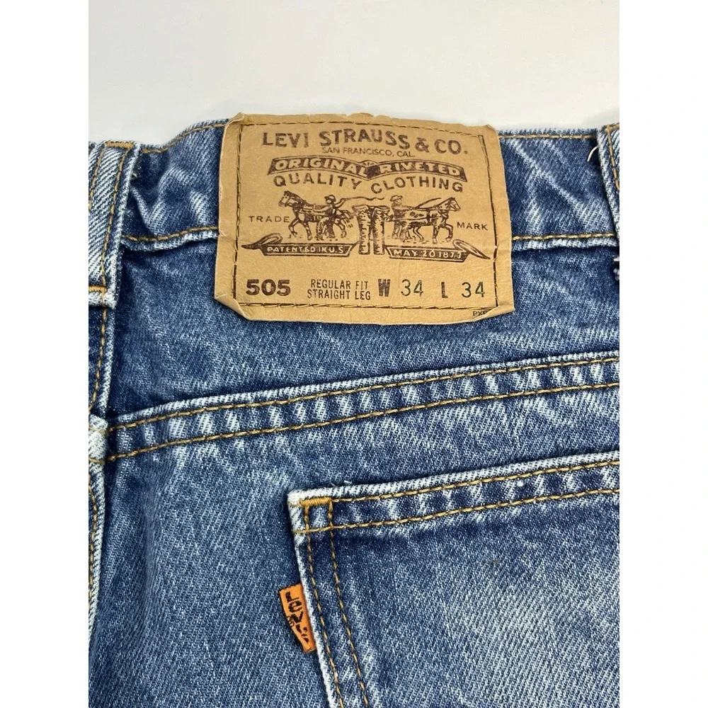 Vintage Levi's 505 Orange Tab Jeans Regular Fit Straight Leg Men's Size 34x34